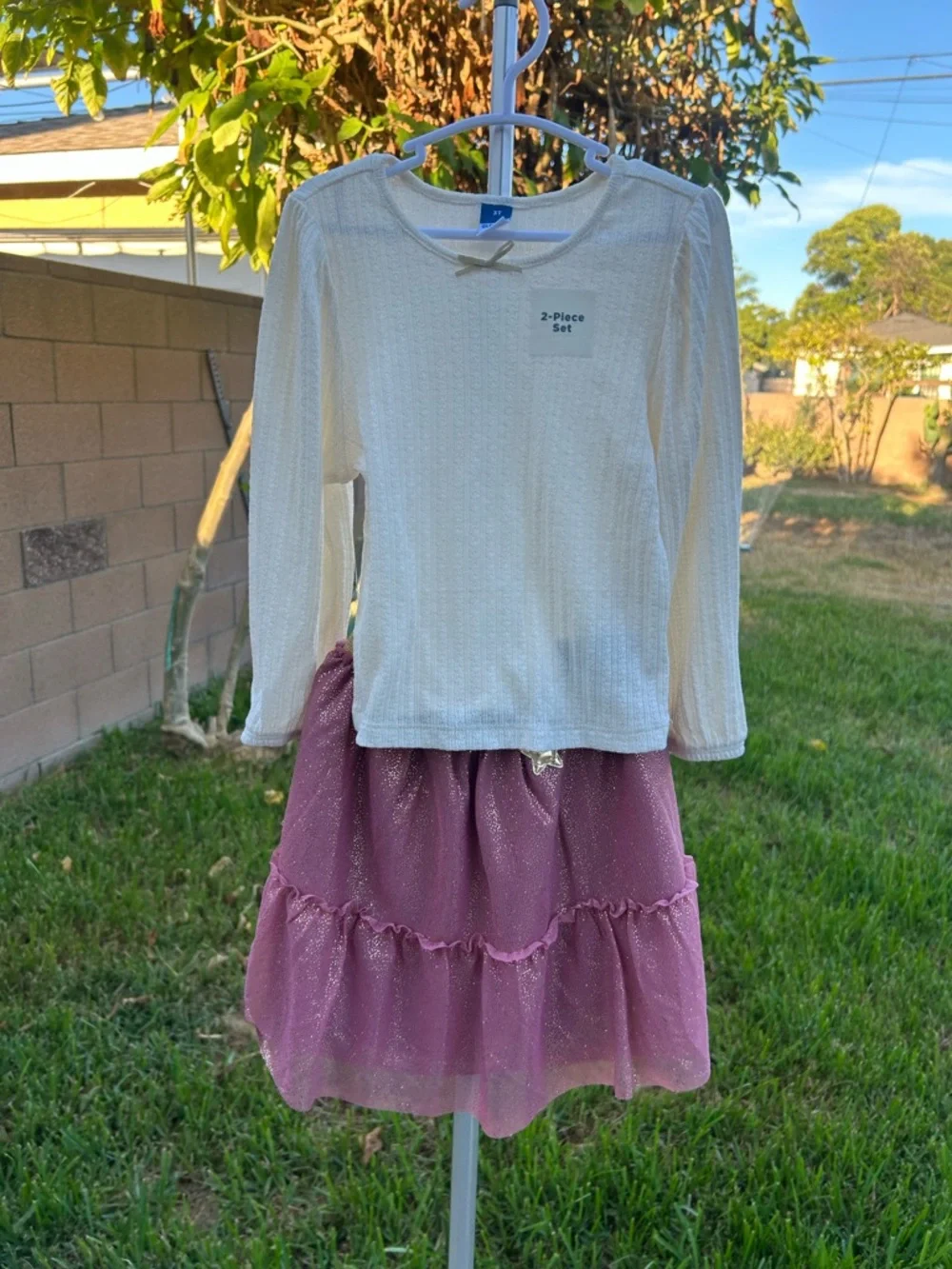 Old Navy Cream Long Sleeve Top with Dusty Rose Sparkle Tulle Skirt
